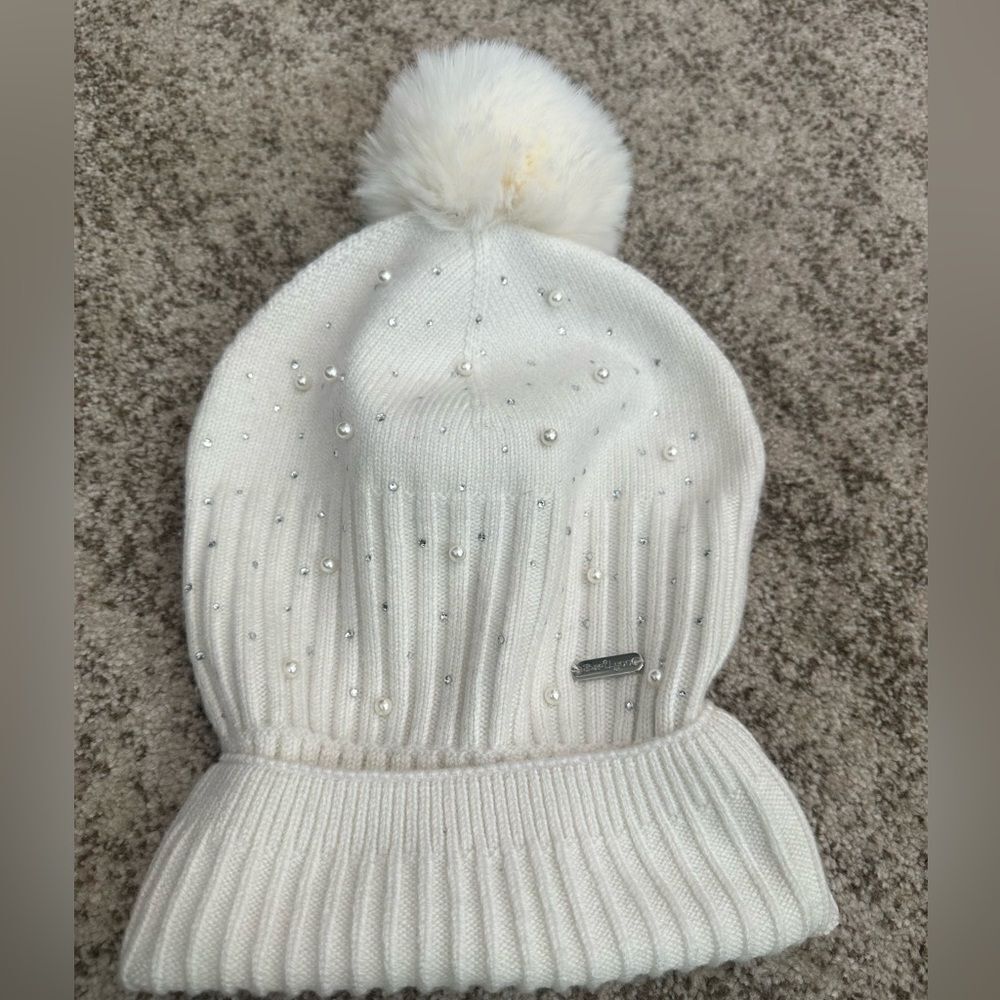 Bari Lynn White Pearl & Rhinestone Women’s Hat O/S